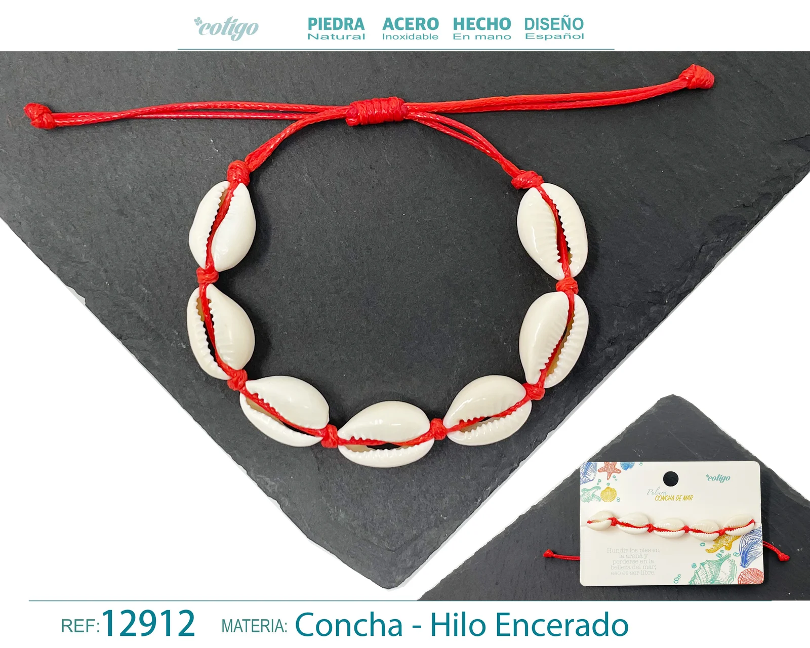 PULSERA HILO ENCERADO DE CONCHA