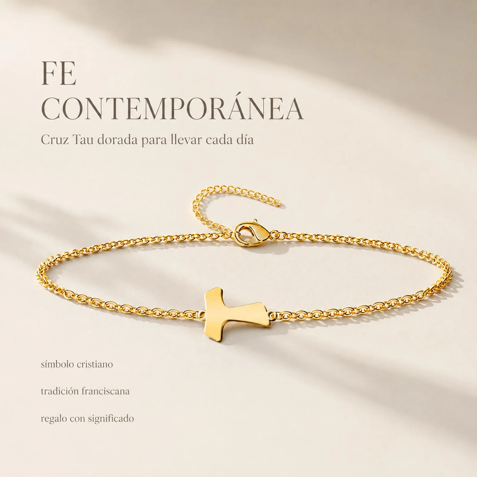 PULSERA CRUZ TAUACERO DORADO