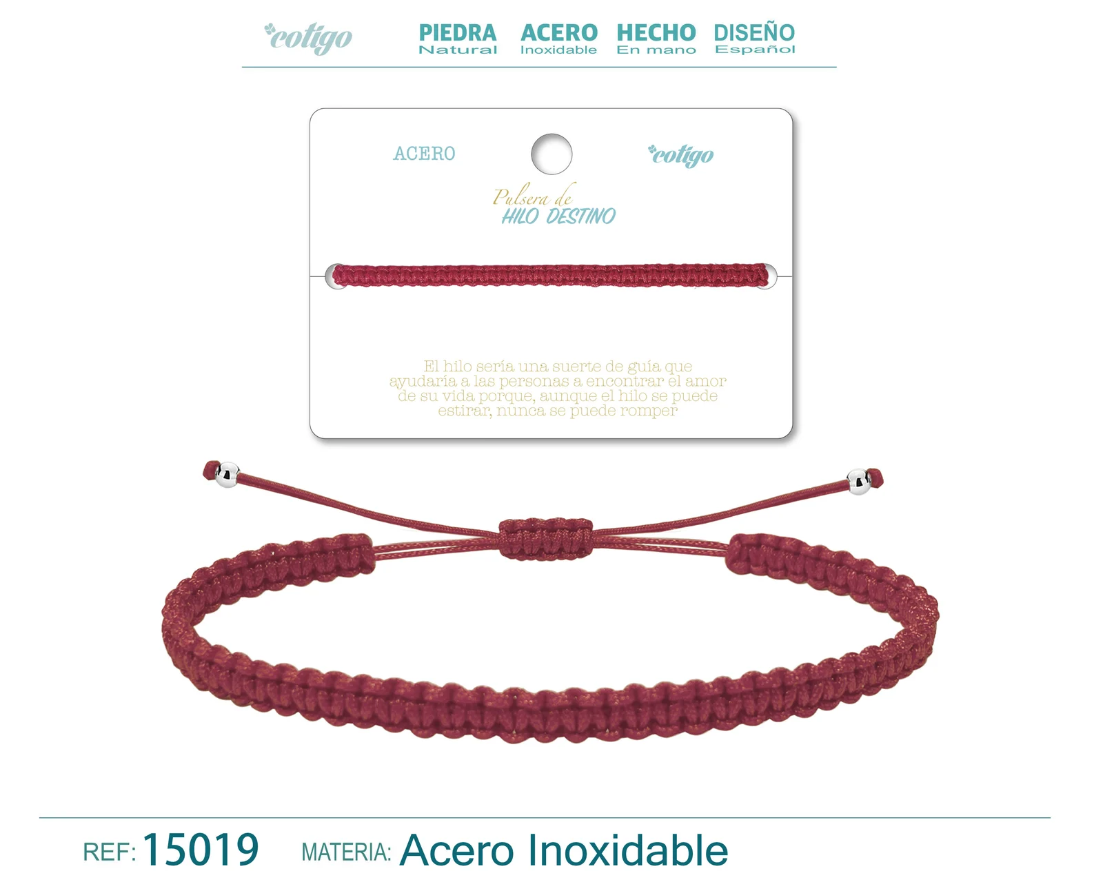 PULSERA HILO DESTINO COLOR ROSA ROJA OSCURO