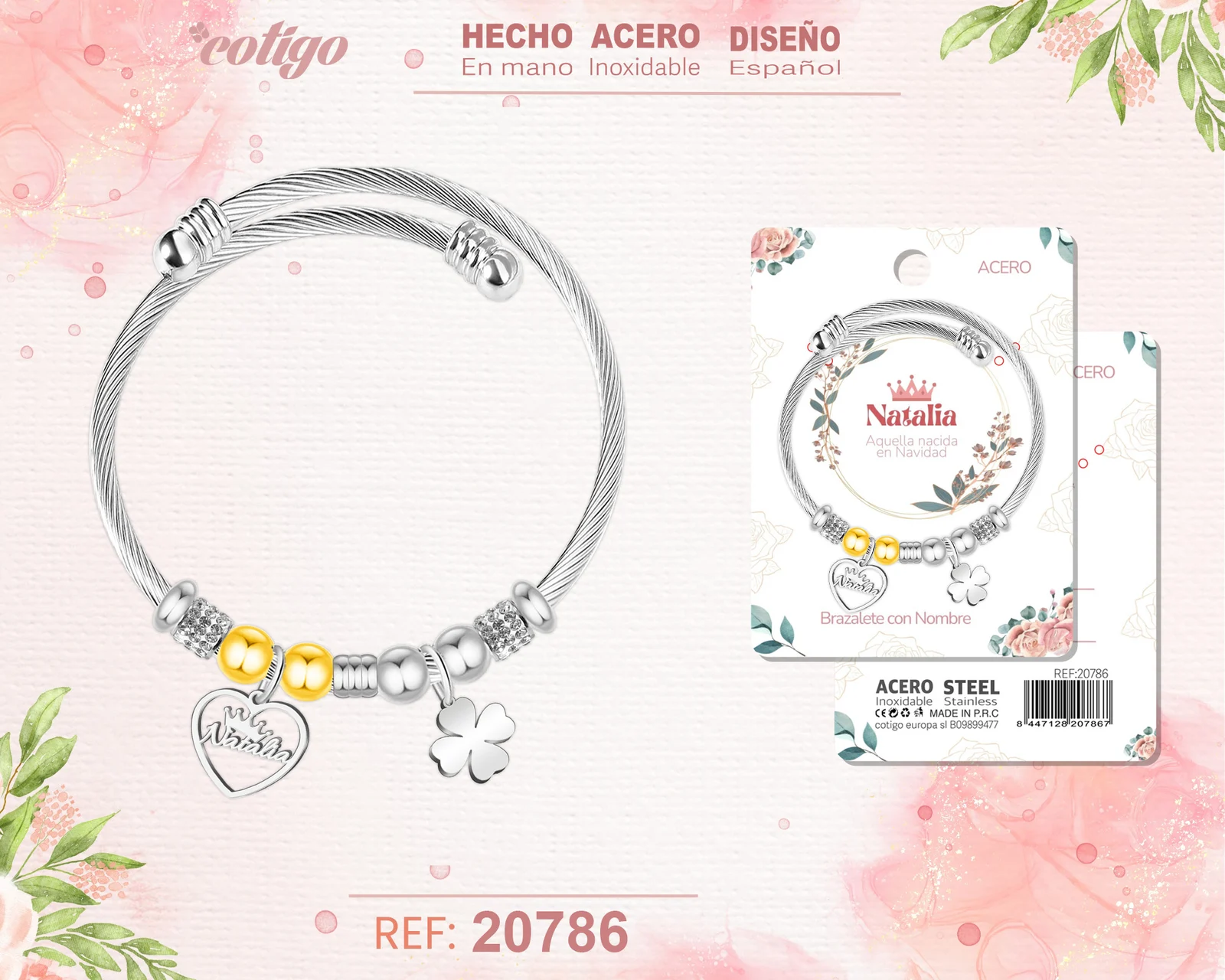 BRAZALERTE ACERO CON NOMBRE:NATALIA