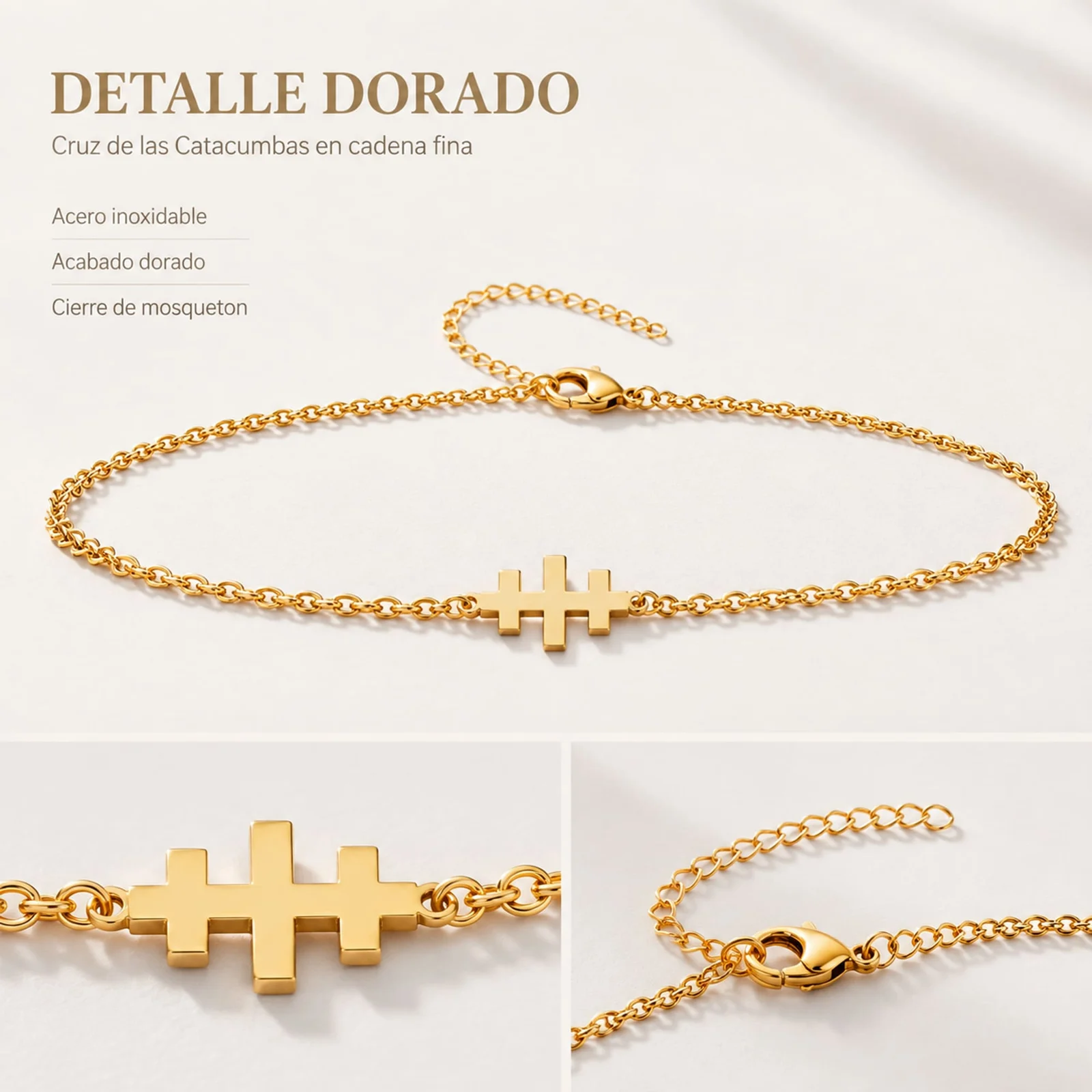 PULSERA CRUZ CATACUMBASACERO DORADO