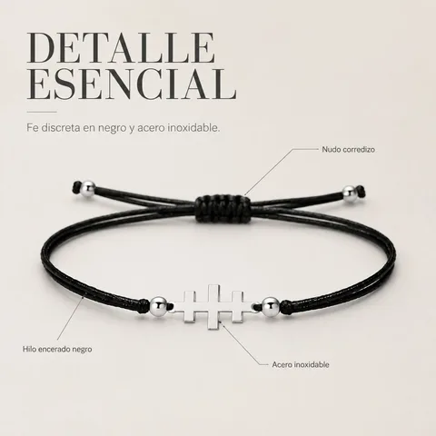 PULSERA CRUZ CATACUMBAS PLATEADO DE HILO EN.NEGRO