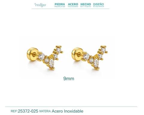 Pendiente-Piercing Bañado Oro 18K y con Circonita