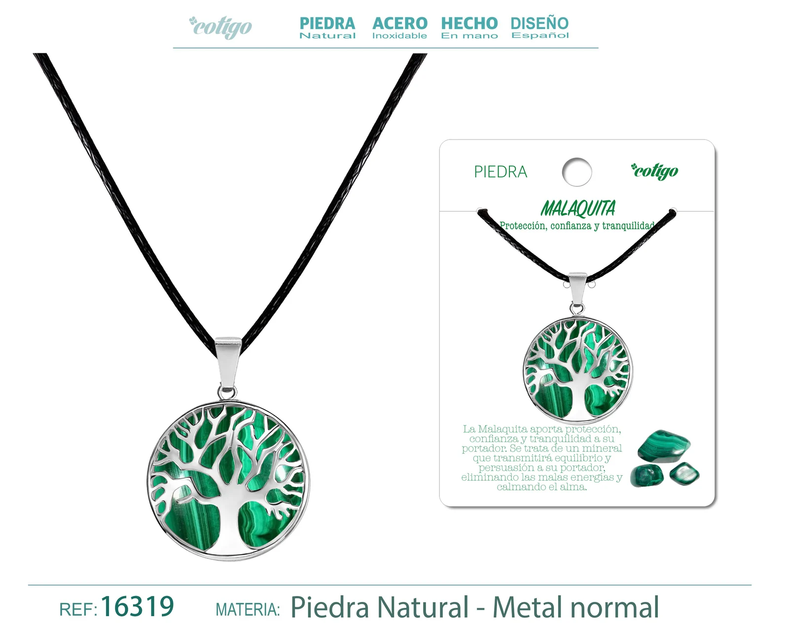 COLGANTE ÁRBOL DE VIDA DE PIEDRA MALAQUITA