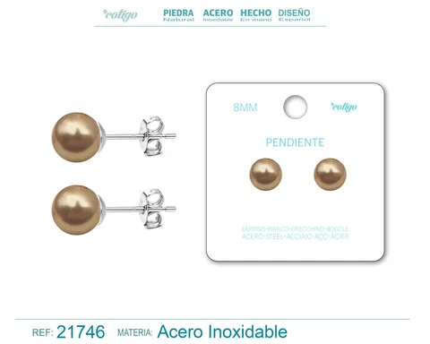 PENDIENTE DE PERLA BOLA REDONDO 10MM