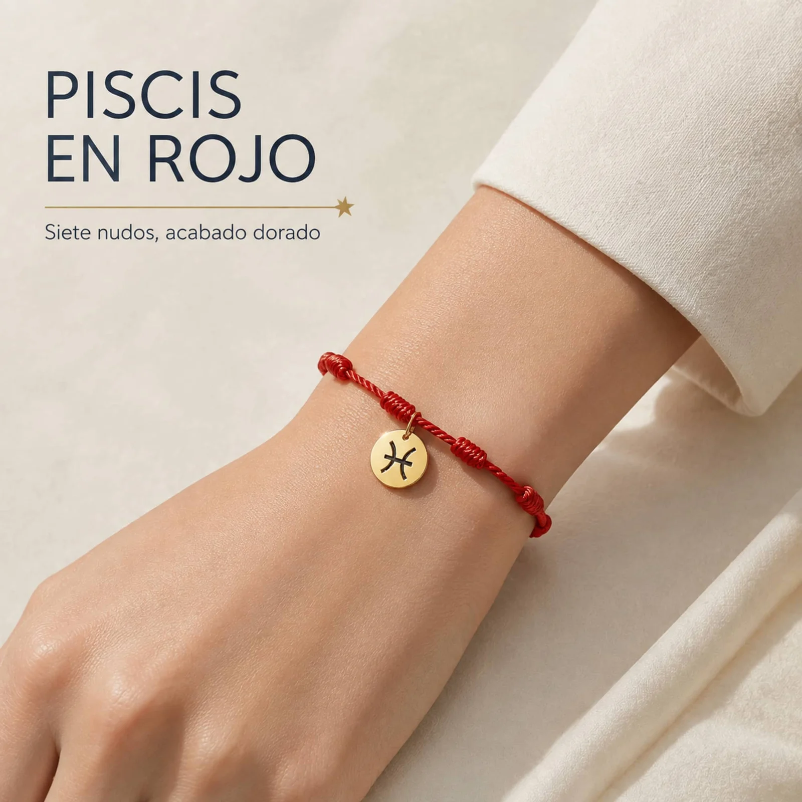 PULSERA 7 NUDOS CON PISCIS ACERO. COLOR DORADO