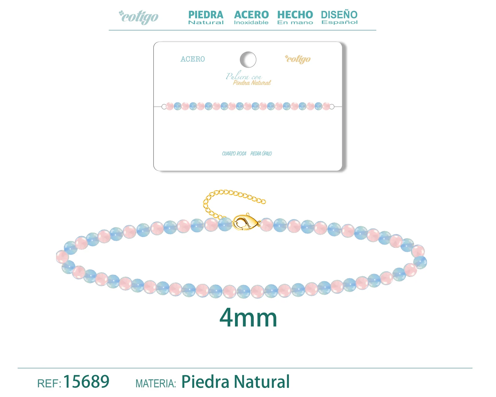 PULSERA CUARZO ROSA+OPALINA 4MM