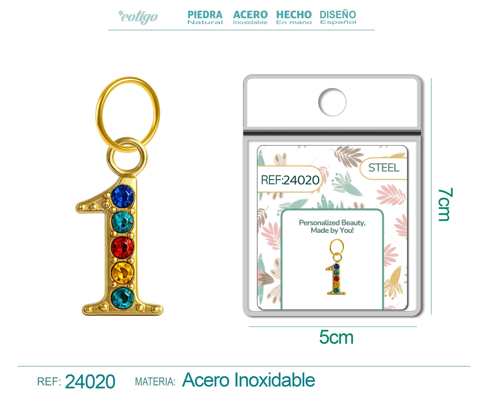 CHARM DE NÚMERO 1 ACERO COLOR DORADO CON CIRCONITA