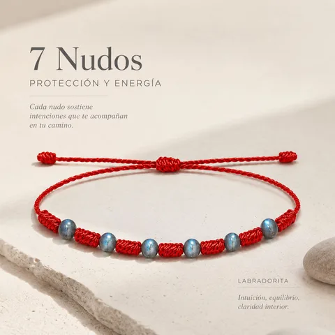 PULSERA 7 NUDOS CON  LABRADORITA GRIS 4MM