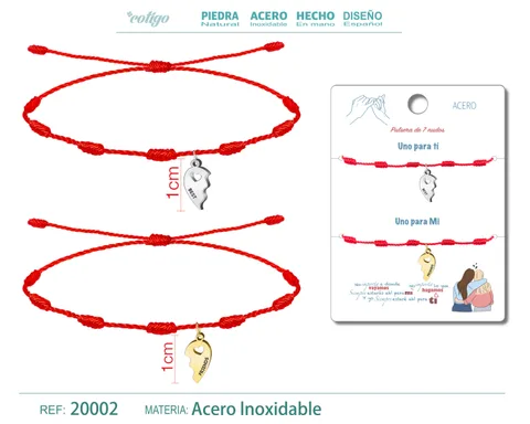2 PULSERA 7 NUDOS PARA AMISTAD DE MEDIO CORAZON ACERO