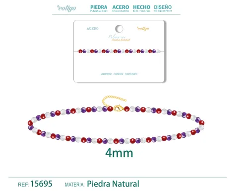 PULSERA CARNEOLA+AMATISTA+CUARZO BLANCO 4MM