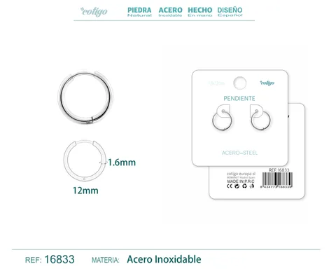 PENDIENTE ARO ACERO 1.6X12 MM PLATEADO
