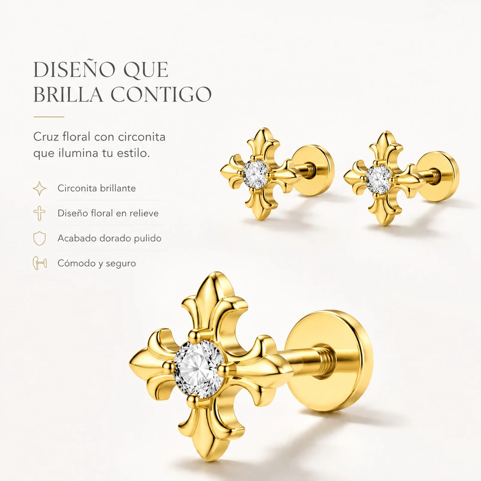 Pendiente-Piercing Bañado Oro 18K y con Circonita
