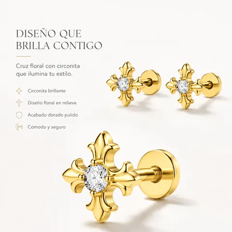 Pendiente-Piercing Bañado Oro 18K y con Circonita