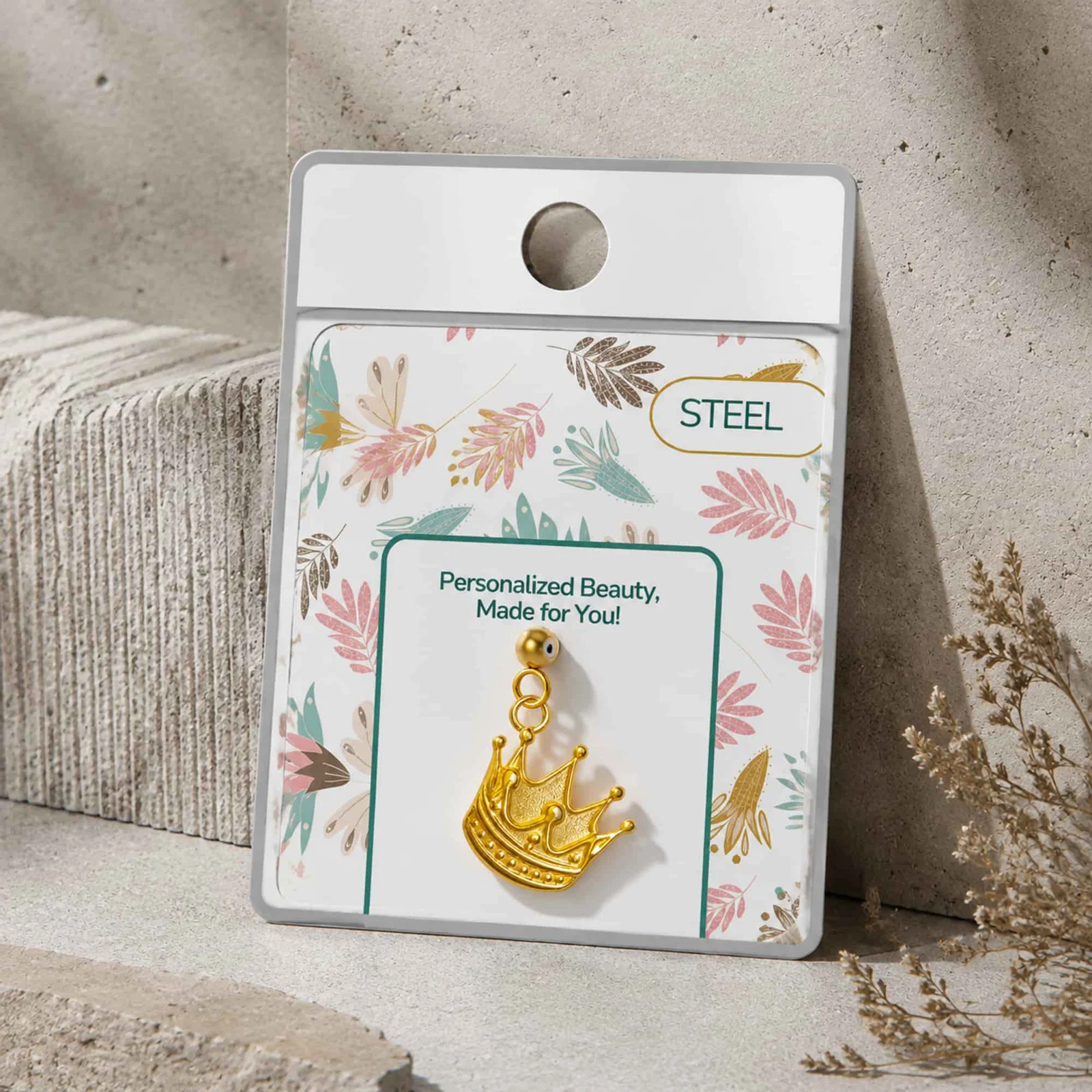 CHARM ACERO DORADO CHAPADO ORO 14 K-CON BOLA DE GOMA