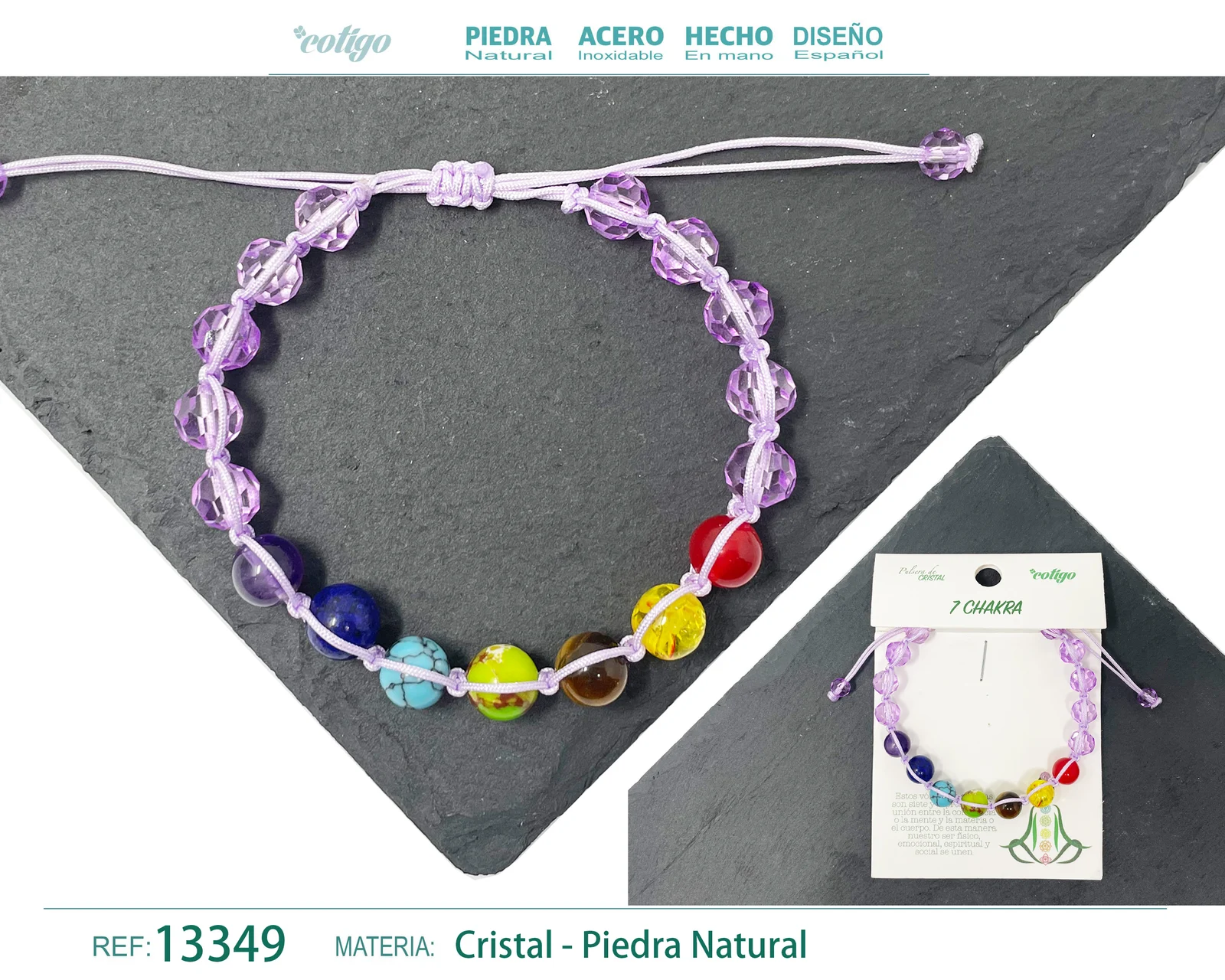 PULSERA 7 CHAKRAS CON CRISTAL DE HILO TRENZADO