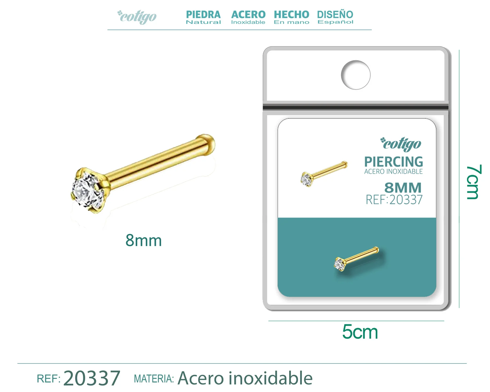 PIRERCING ACERO ANTIALERGICO COLOR DORADO