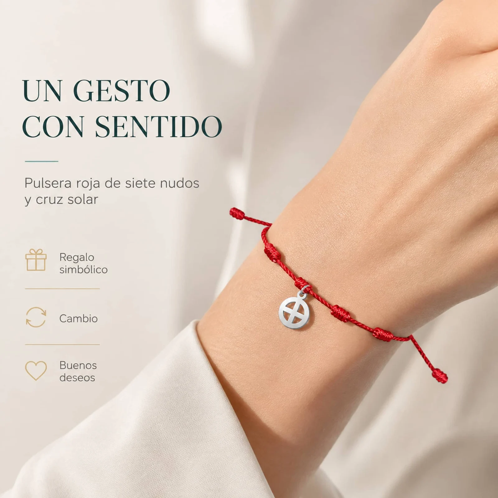 PULSERA 7 NUDOS CON CRUZ SOLAR COLOR PLATEADO