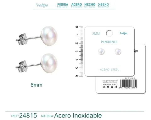PENDIENTE DE PERLA OVLADA  8MM CON ACCESORIO ACERO