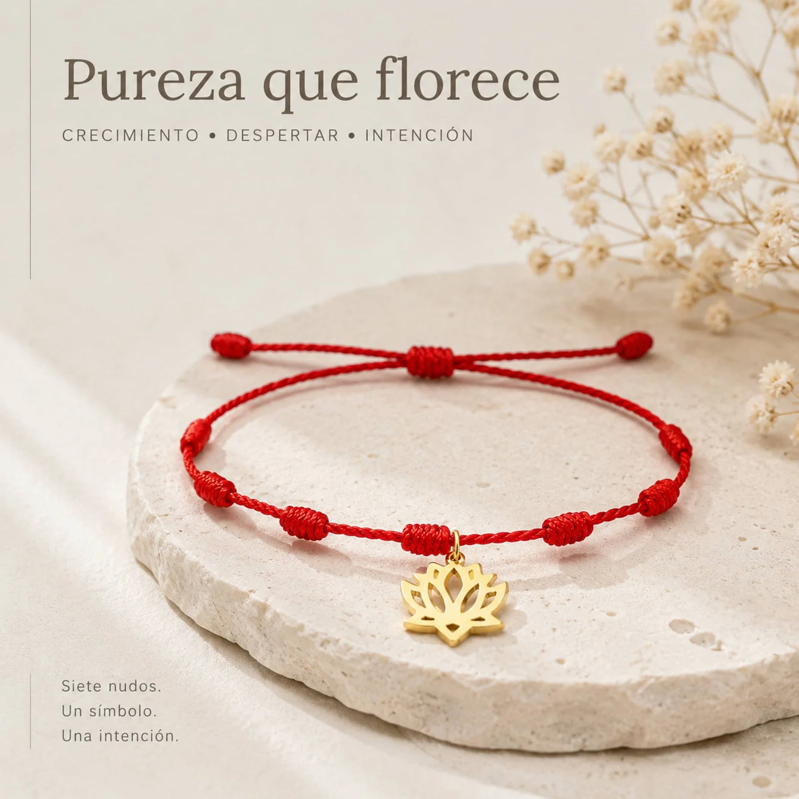 PULSERA 7 NUDOS CON FLOR DE LOTO COLOR DORADO