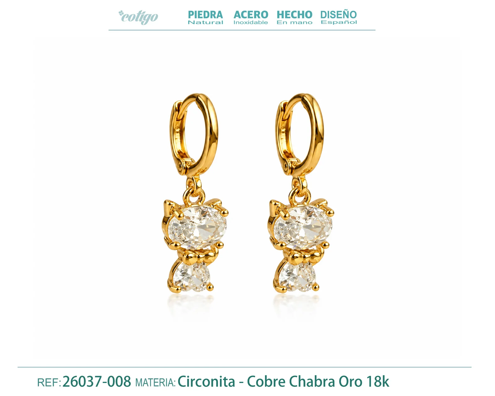 Brinco de argola com pendente de zircónia cúbica prateada