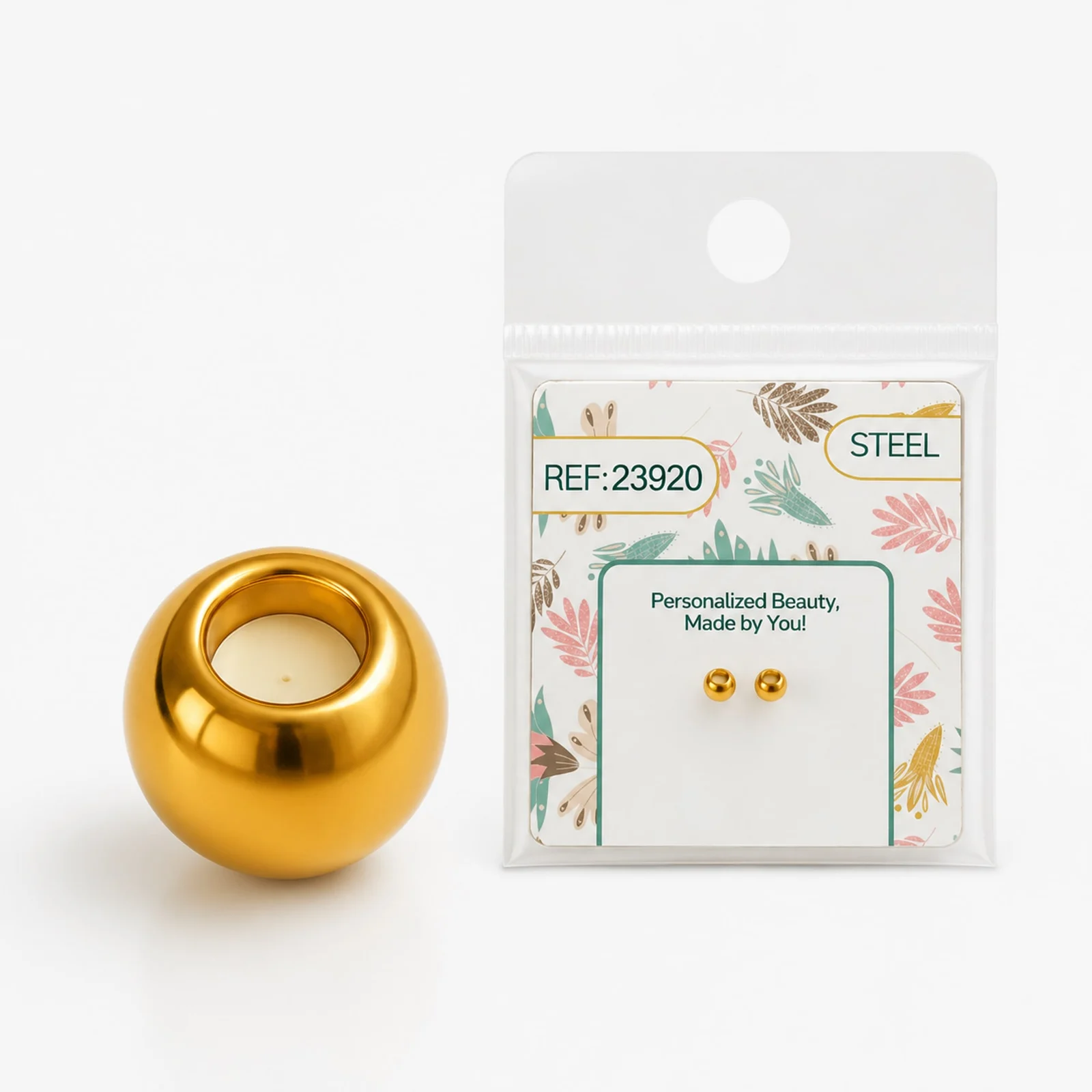 BOLA 4MM ACERO COLOR DORADO CON GOMA PARA FIJAR CHARM