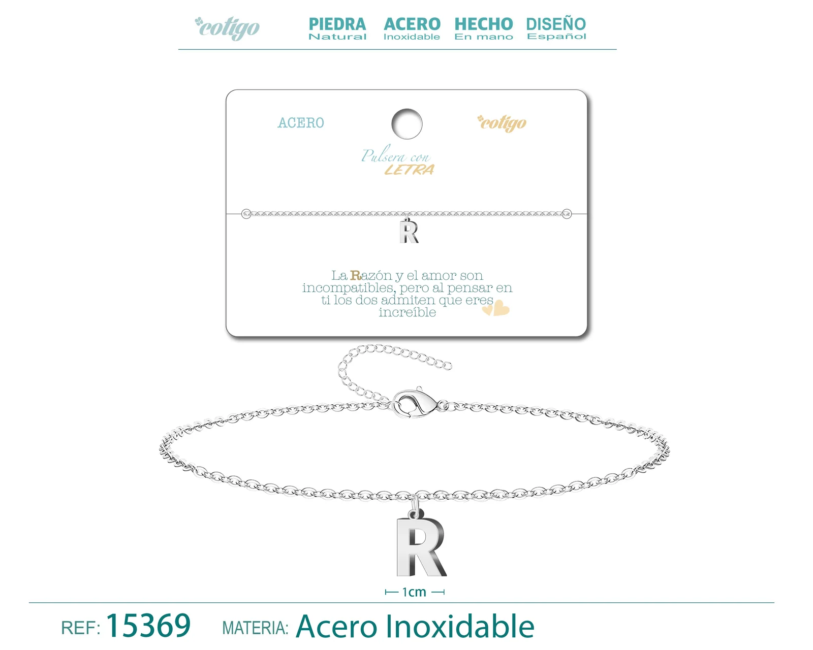 PULSERA LETRA R COLOR PLATEADO