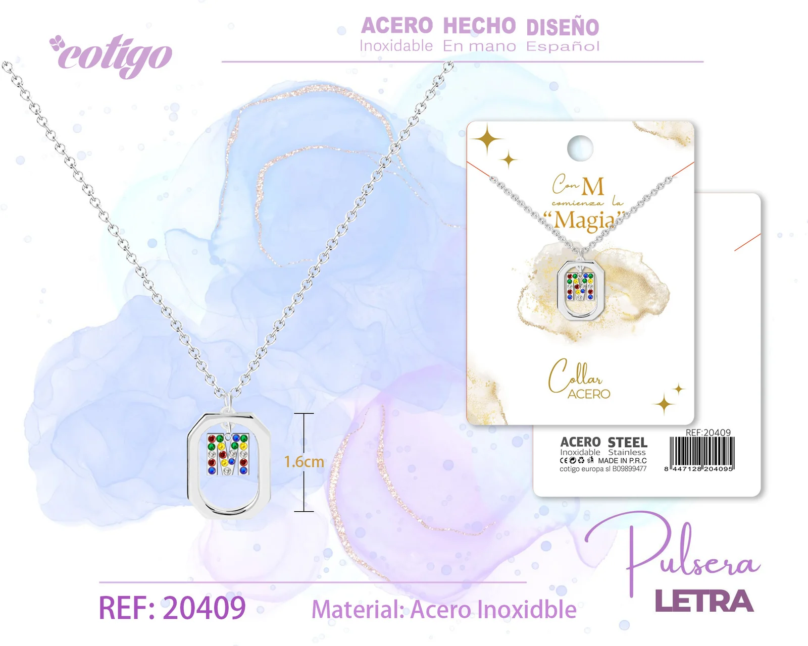 COLLAR LETRA M PLATEADO CON CIRCONITAS
