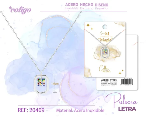 COLLAR LETRA M PLATEADO CON CIRCONITAS