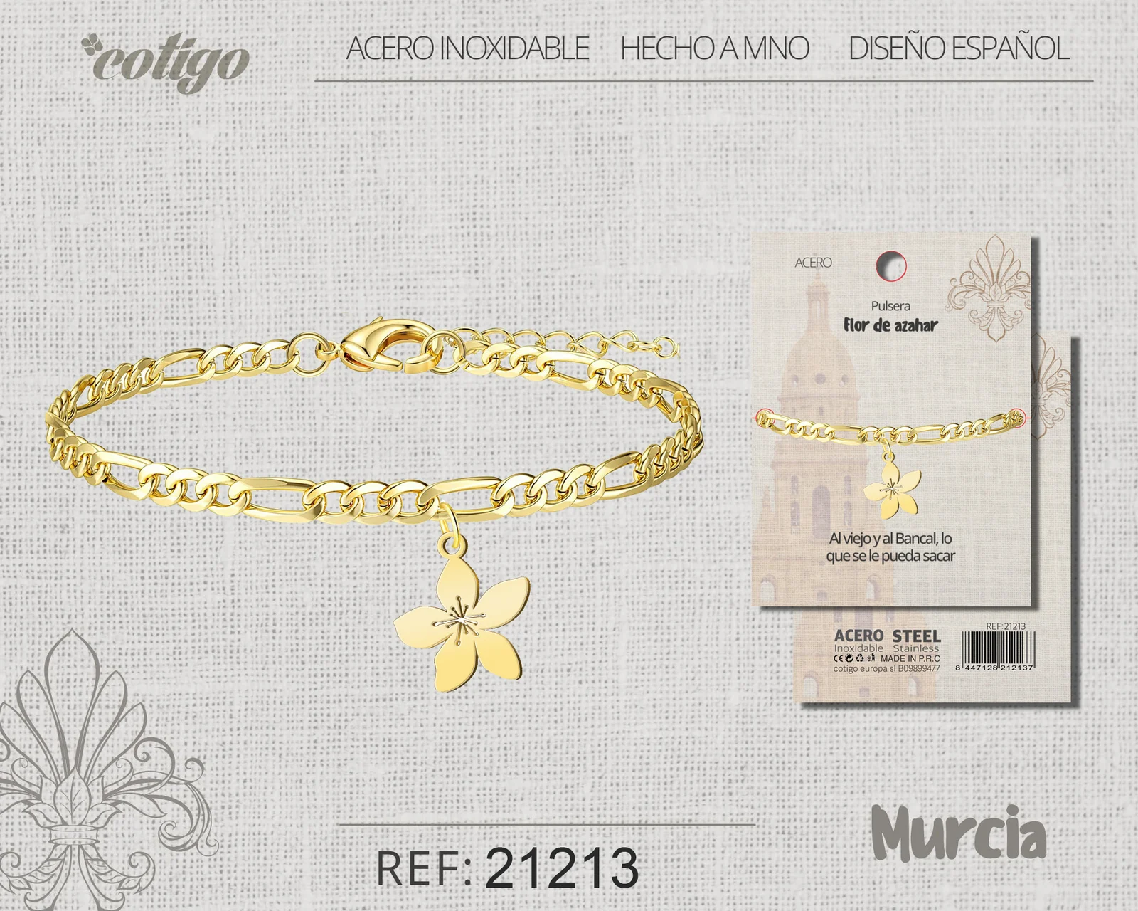 PULSERA FLOR DE AZAHAR ACERO DORADO
