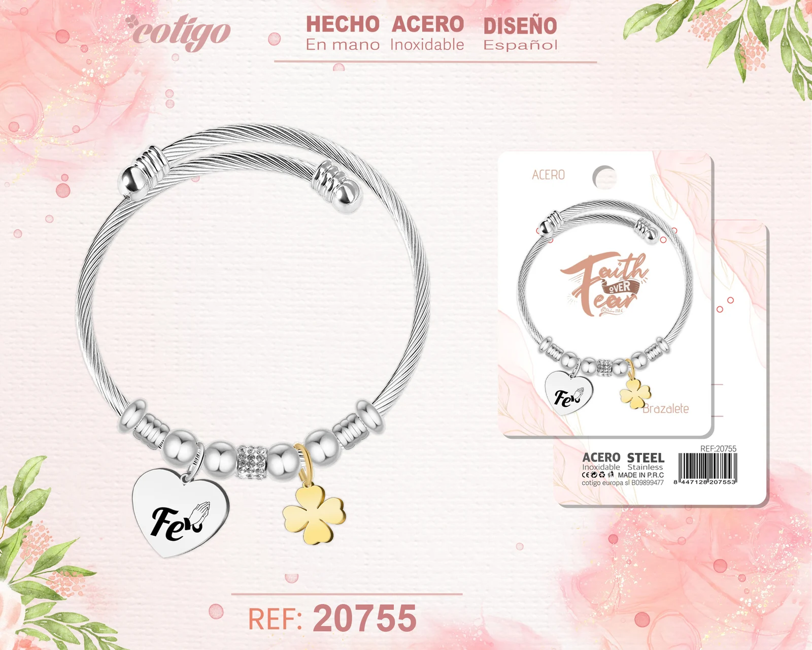 BRAZALETE ACERO CON PALABRA: FE