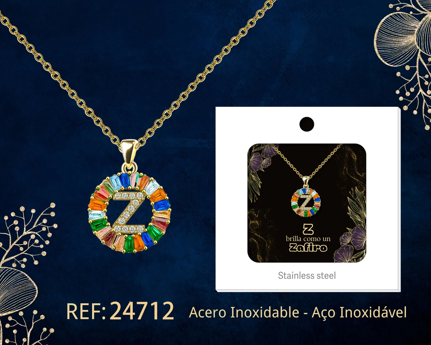 COLGANTE LETRA Z CHAPADO ORO 14K CON CIRCONITA