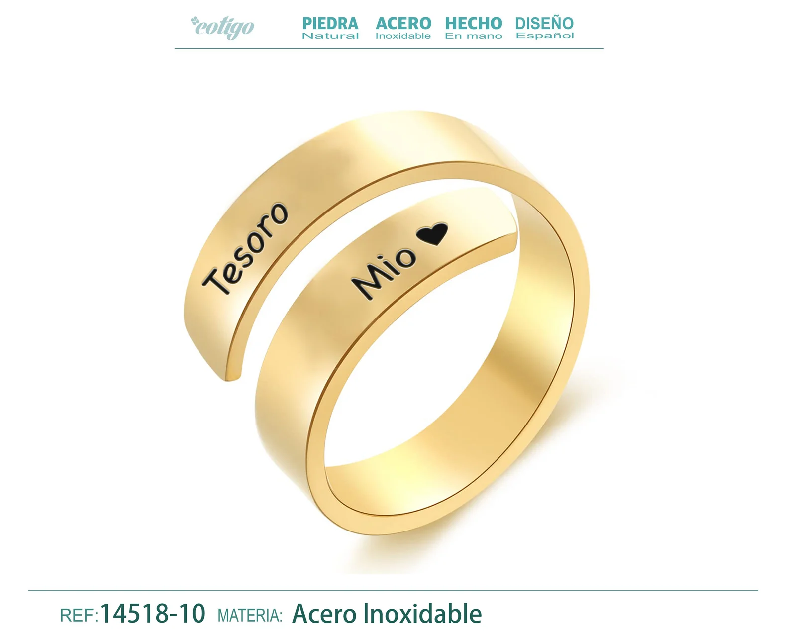 Anillo Acero con Mensaje Espa?ol Dorado