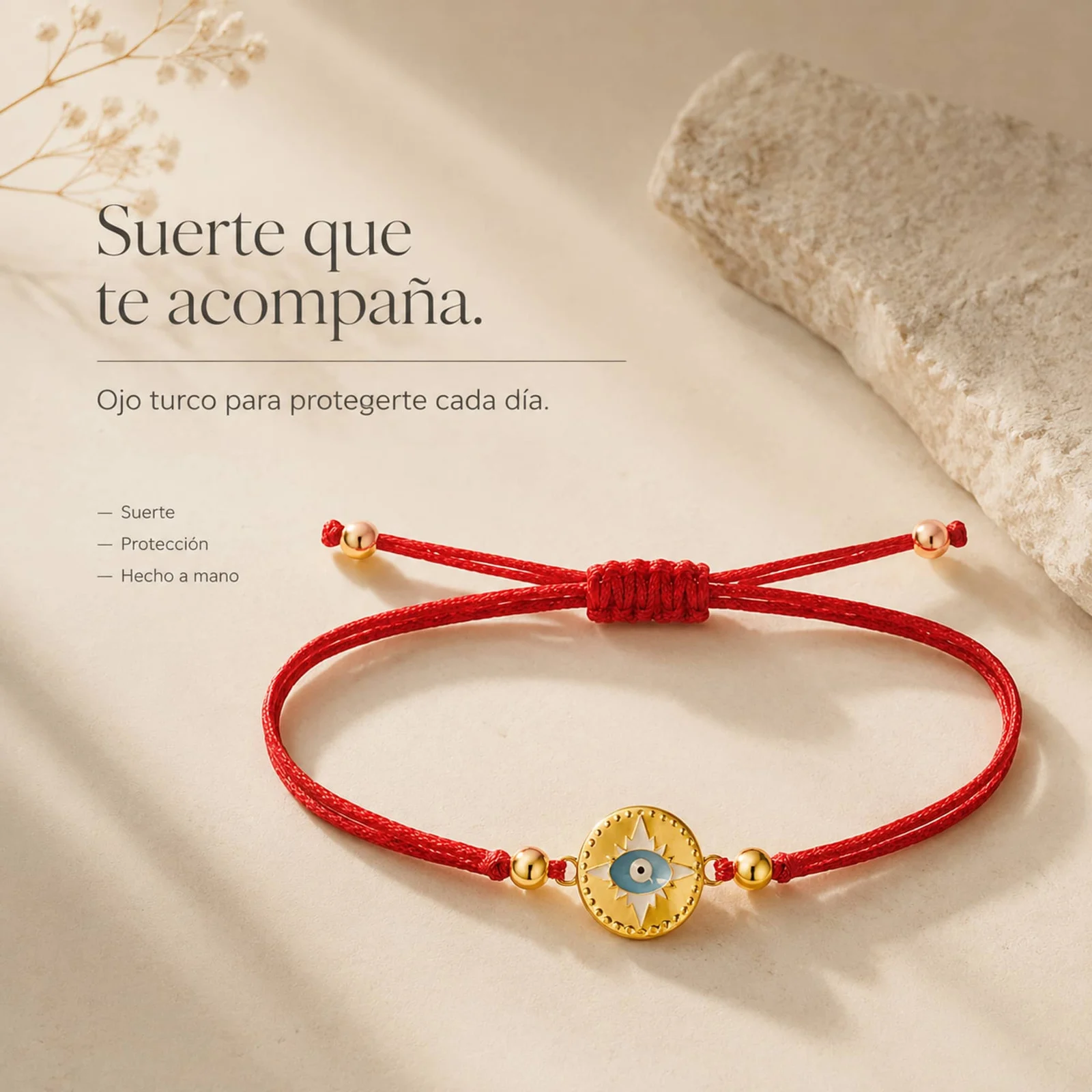 Pulsera Hilo encerado Rojo CON OJO TURCO Dorado