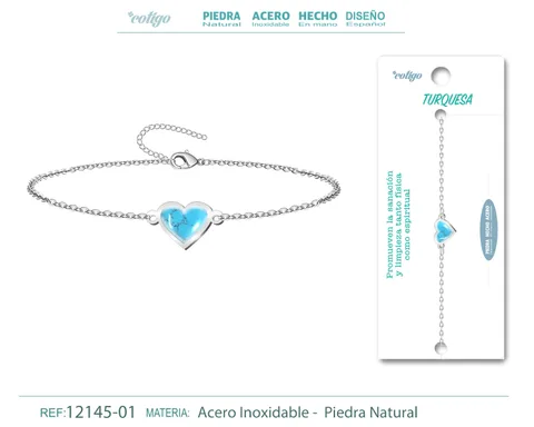 Pulsera corazon con Turquesa-Plateada
