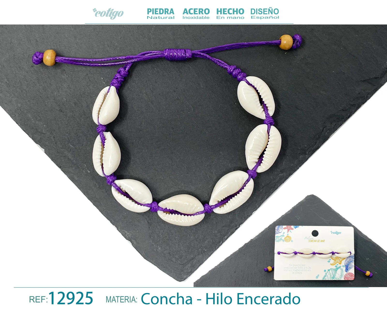 PULSERA HILO ENCERADO DE CONCHA
