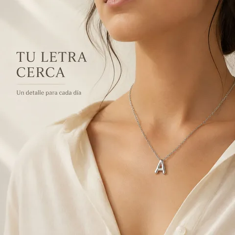 COLLAR INICIAL LETRA A ACERO CON SOBRE