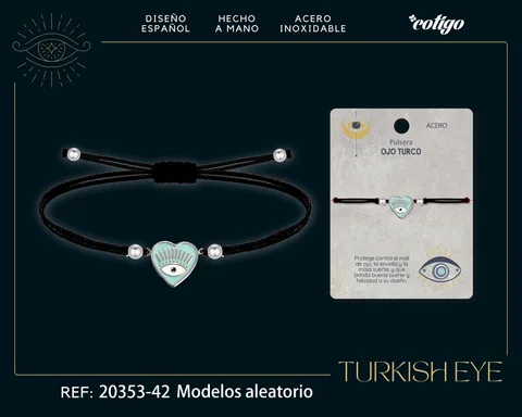 Pulsera Hilo encerado Negro CON OJO TURCO Plateado