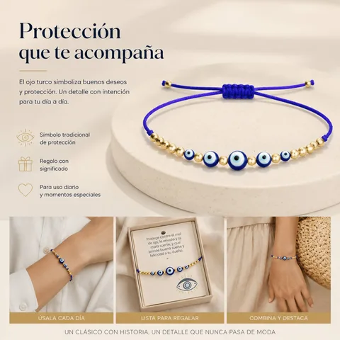 PULSERA OJO TURCO ACERO CON CORDON HILO ENCERADO