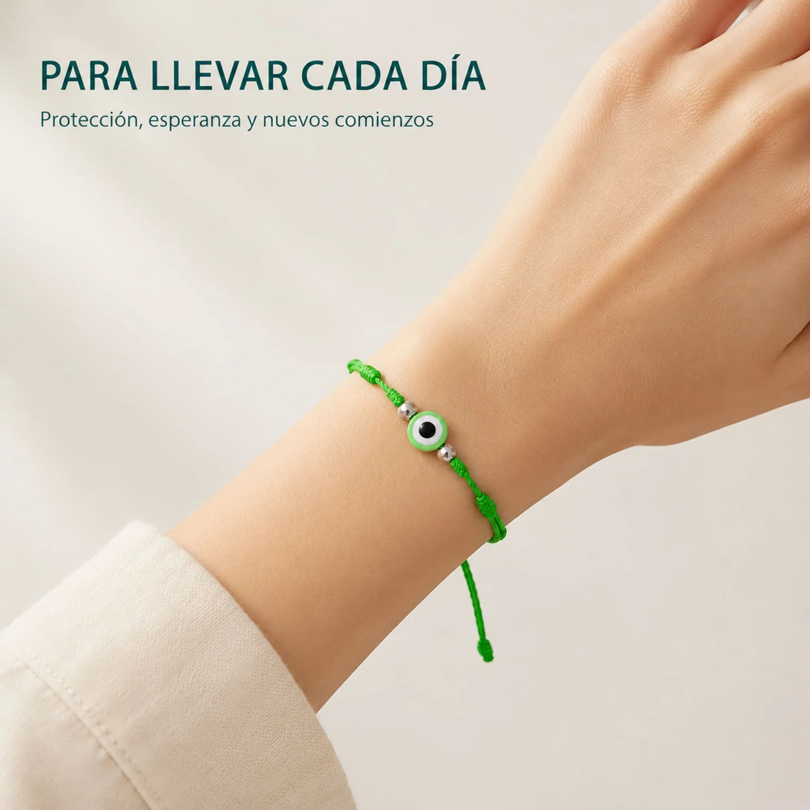 PULSERA 7 NUDOS VERDE CON OJO TURCO