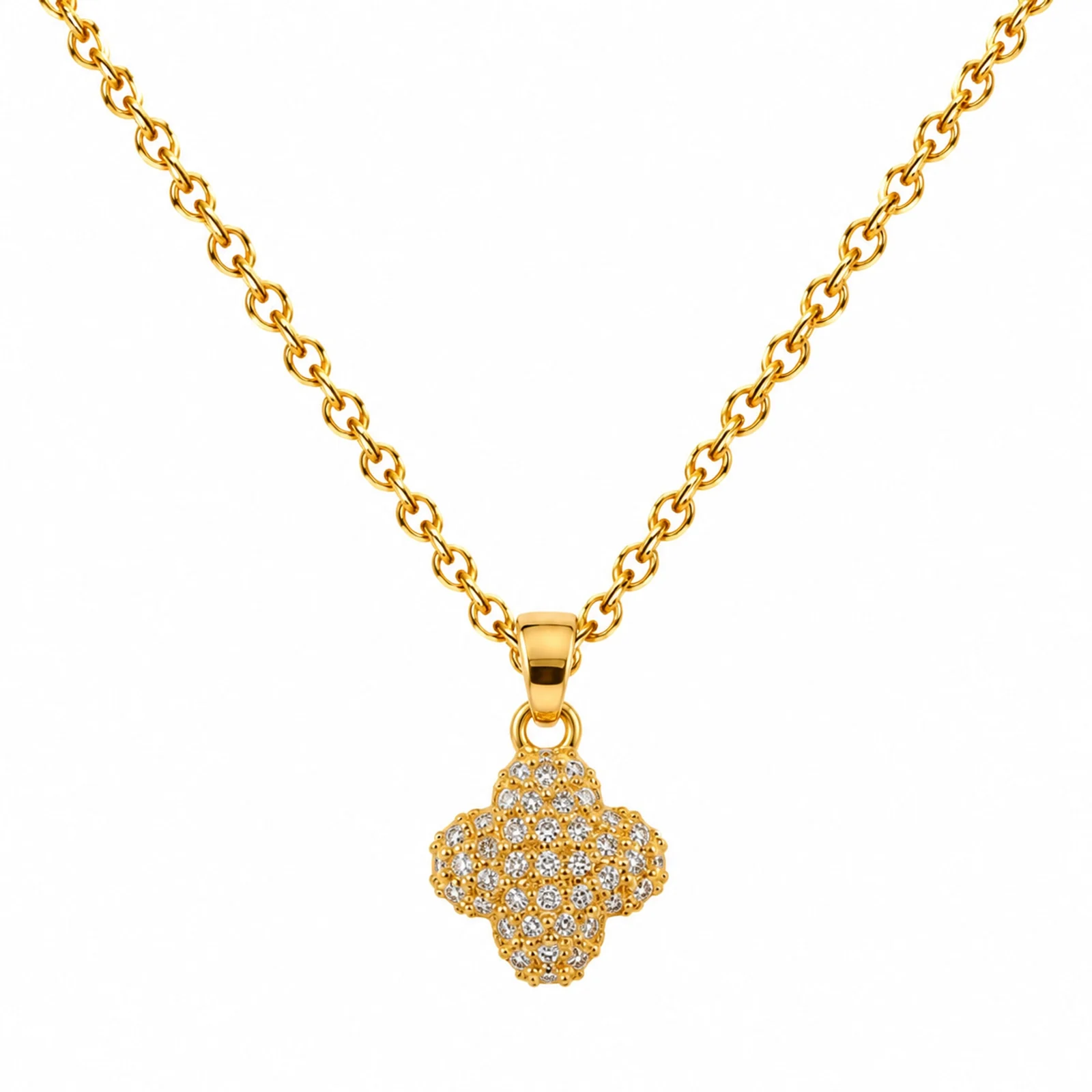 Colgangte Cobre con Circonita Colar Dorado y Cadena Acero