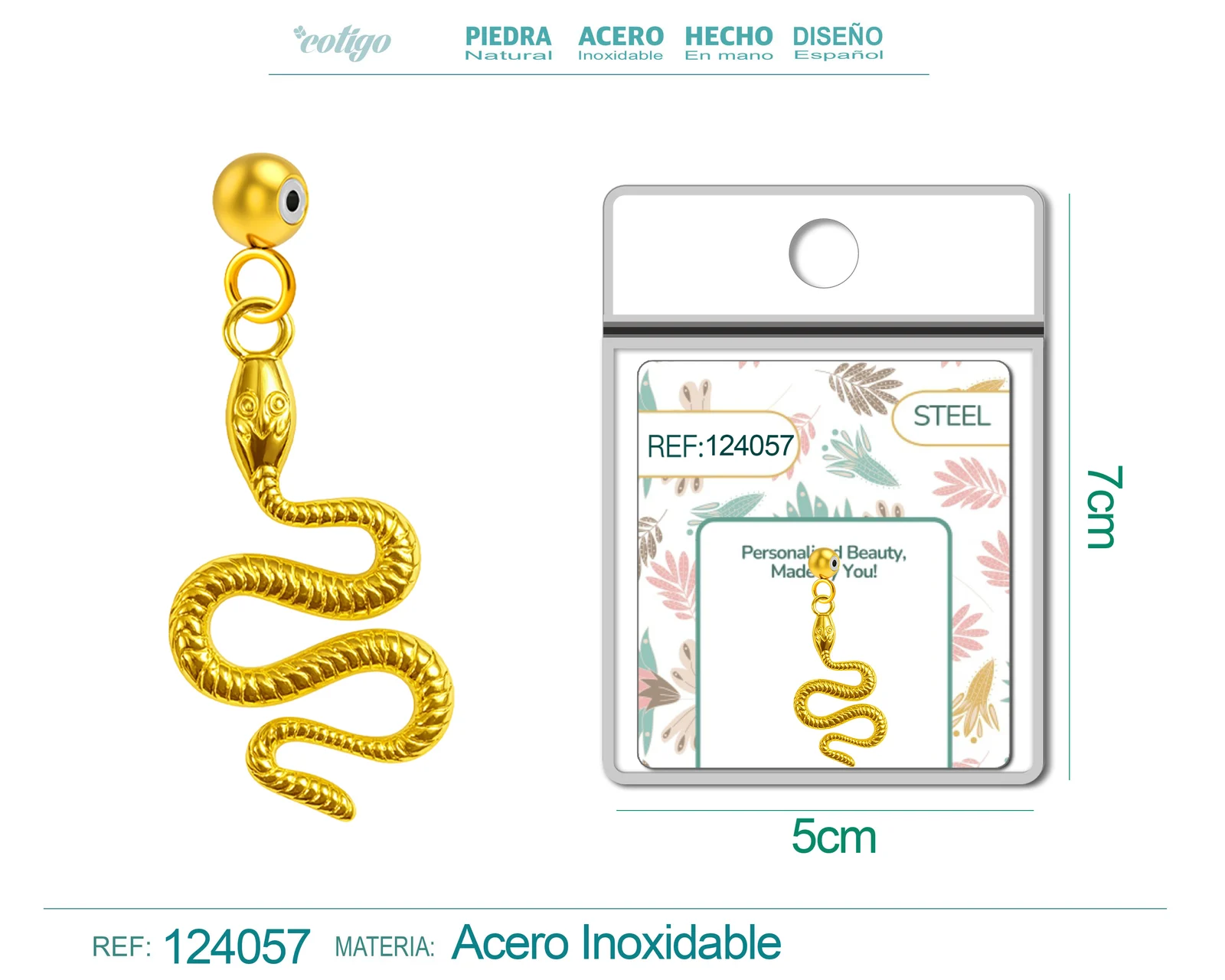 CHARM ACERO DORADO CHAPADO ORO 14 K-CON BOLA DE GOMA