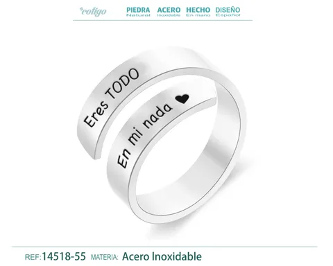 Anillo Acero con Mensaje Espa?ol Plateado