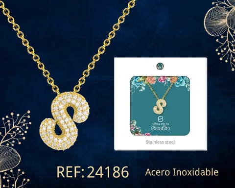 COLLAR LETRA S CON CIRCONITA  ACERO COLOR DORADO