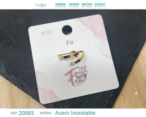 ANILLO CON PALABRA FE ACERO COLOR DORADO