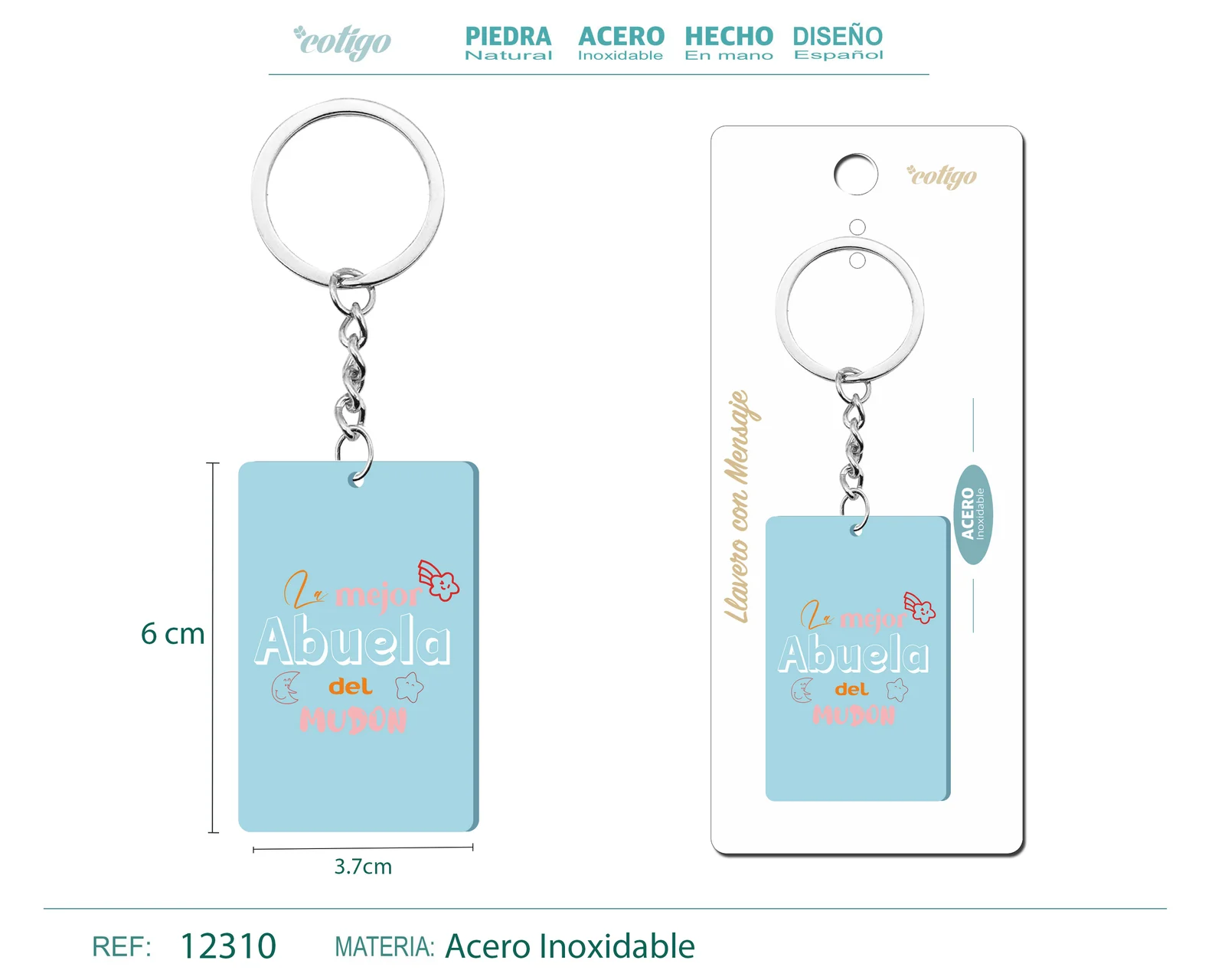 LLAVERO MENSAJE COLORES CON ACCESORIO ACERO