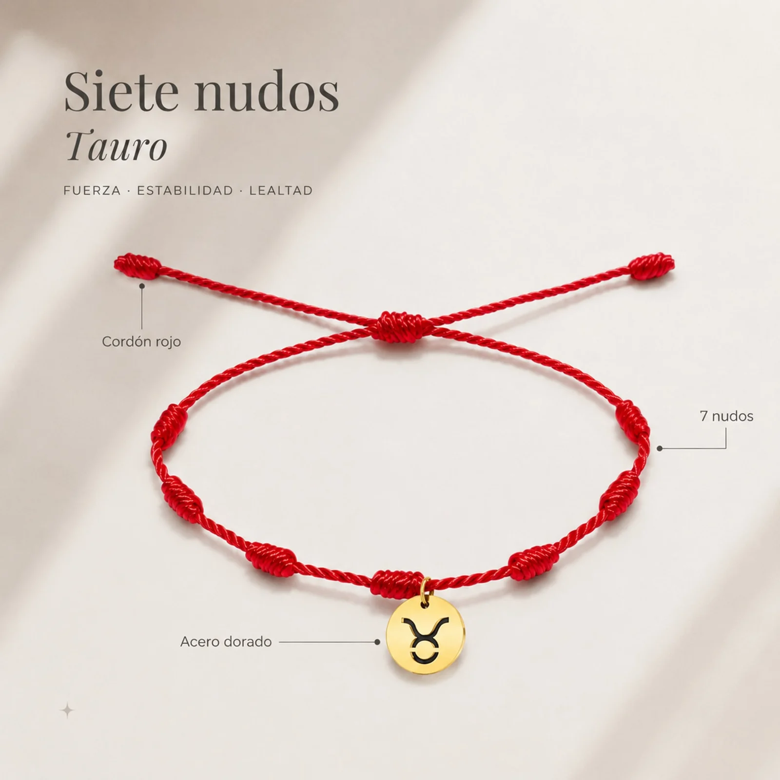 PULSERA 7 NUDOS CON TAURO ACERO. COLOR DORADO