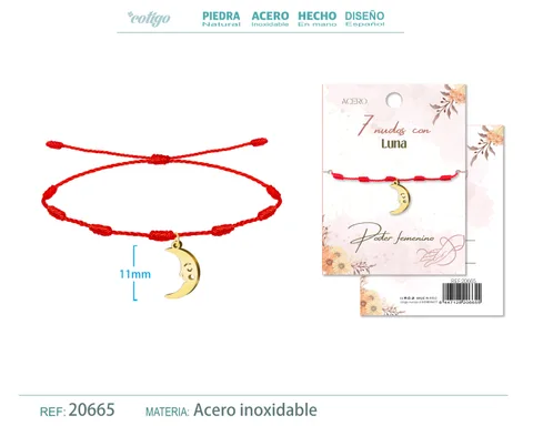 PULSERA 7 NUDOS CON LUNA COLOR DORADO