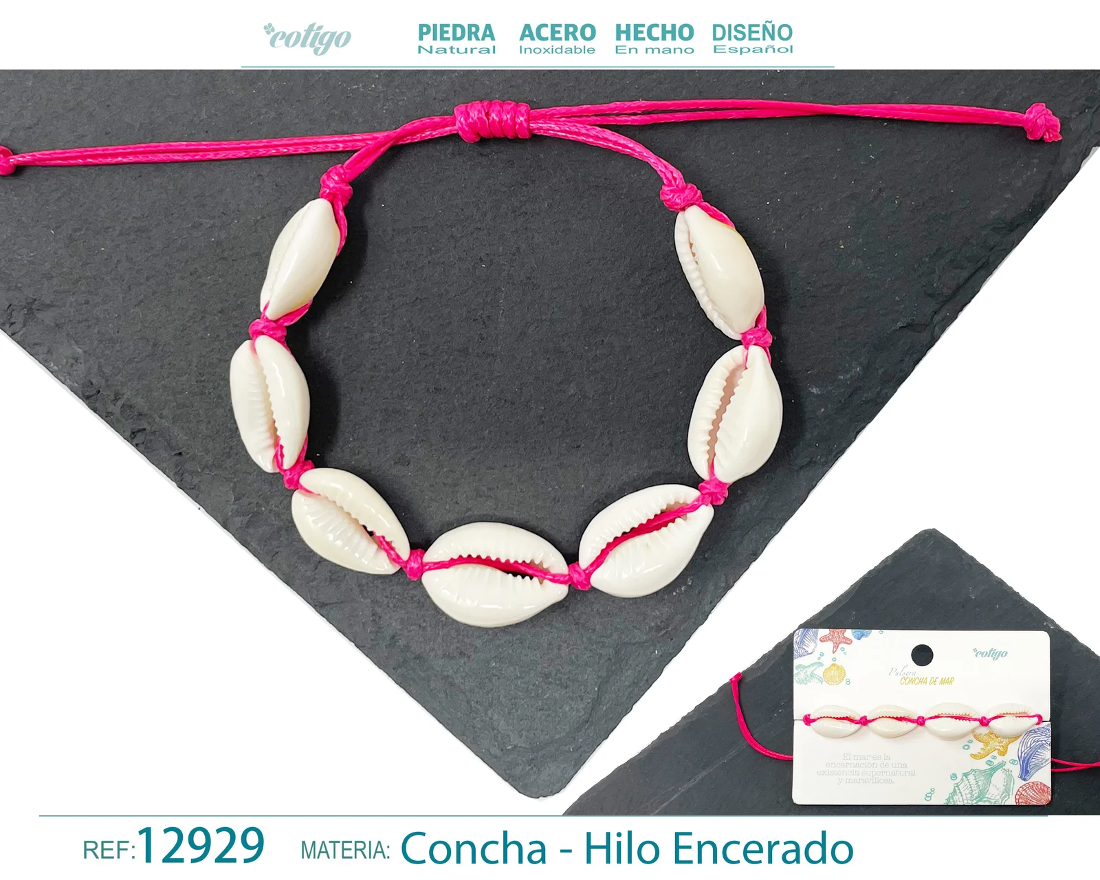 PULSERA HILO ENCERADO DE CONCHA