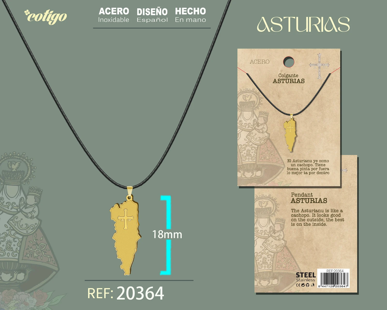 COLGANTE MAPA ASTURIAS CON CRUZ DE LA VICTORIA
